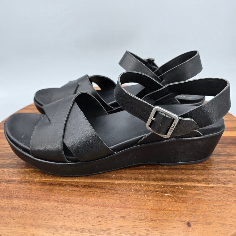 Kork-Ease Black Leather Crisscross Slingback Sandals - Picture 3 of 9